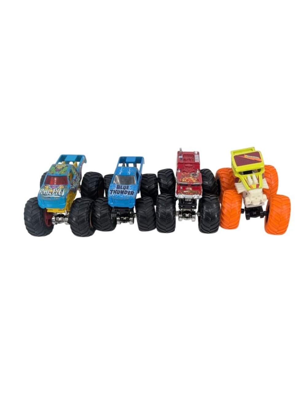 Hot Wheels Monster Trucks Lot of 4 1:64 Diecast Blue Thunder Raijyu Bone Shaker